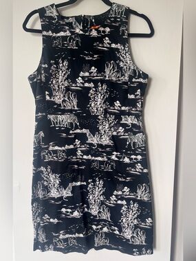 Joe Fresh Safari Toile Pocket Shift Dress | Black & Cream | Size 10